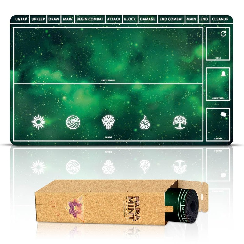 Paramint Cosmic Green Playmat With Zones (Stitched) – Mtg Playmat – Compatible With Magic The Gathering Playmat – Play Mtg, Yugi