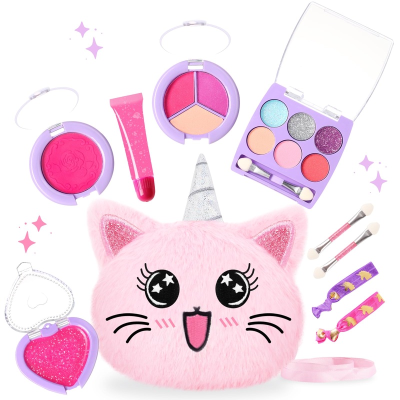 Prinbarbee Toddler Makeup Kit Age 3-4 With Mini 5X4.3In Coin Purse,Real, Non Toxic, Washable Make Up Toy For Little Girls,Unicor