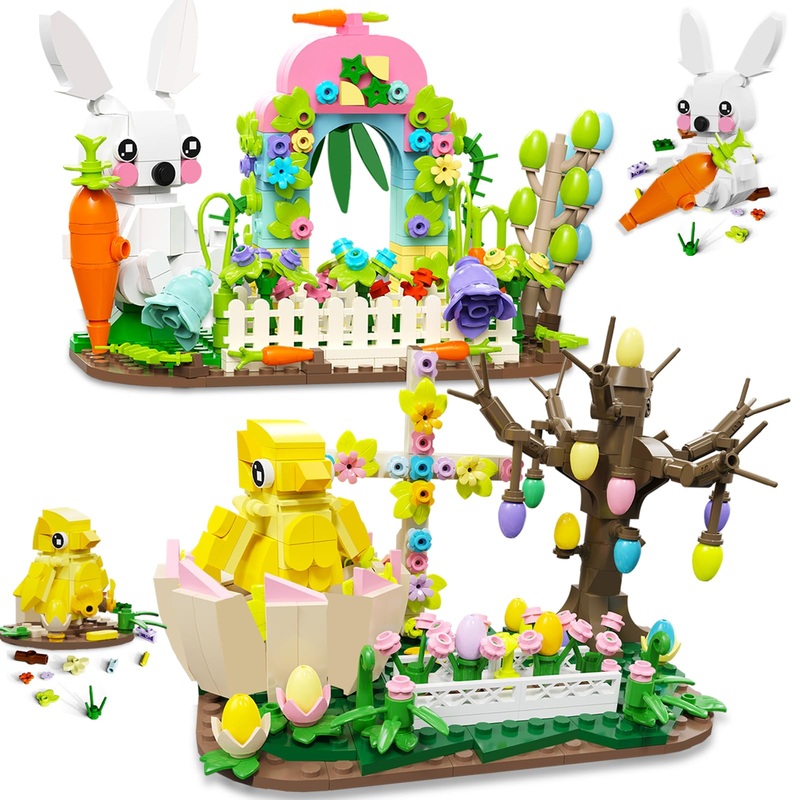 Qoq Easter Bunny And Chick Building Blocks Set – Easter Gift For Kids – Easter Basket Stuffers Easter Toys For Girls And Boys Ag