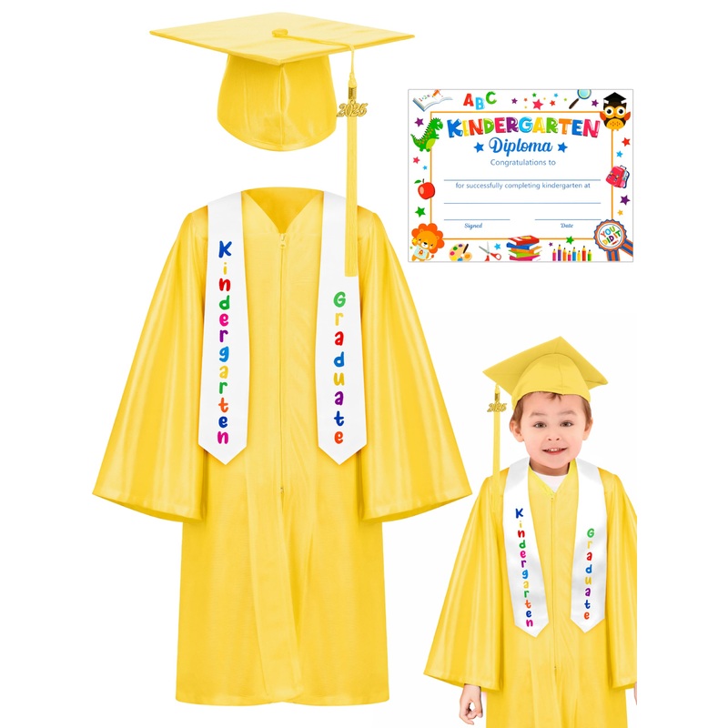 Qzyl Kindergarten Graduation Cap And Gown, Unisex Congrats Grad Outfit With Tassel & Certificate For Preschool Kindergarten