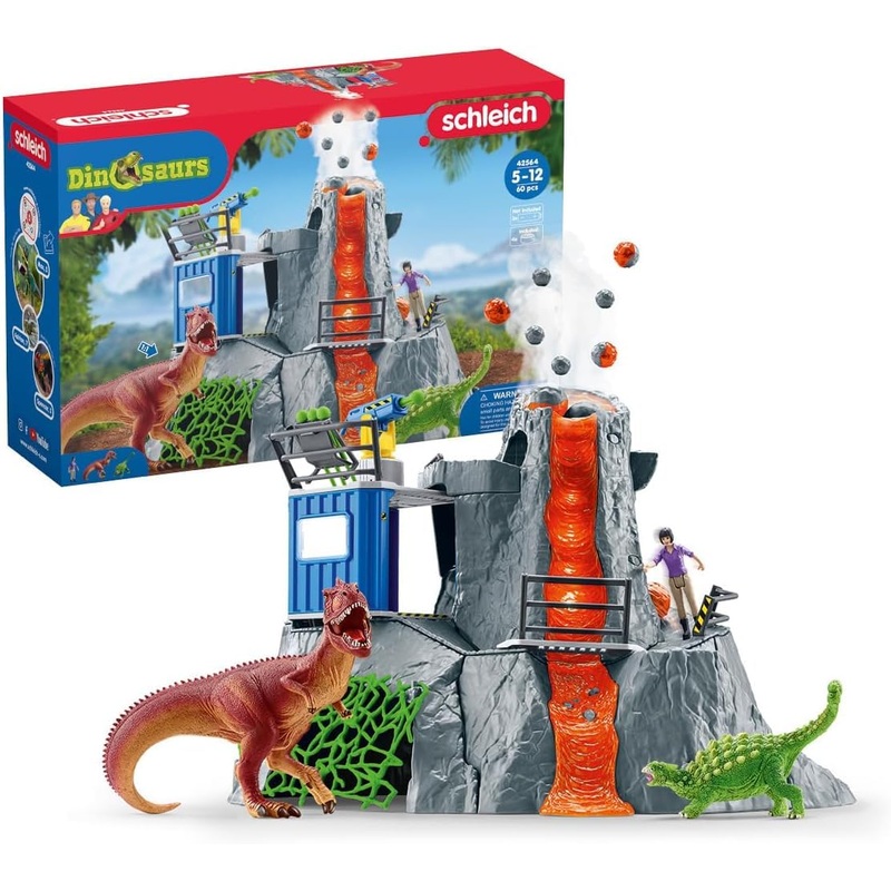 Schleich Dinosaurs – Volcano Expedition Base Camp, Dinosaur Playset Including Led Erupting Volcano, Researcher Figurines And 2 X