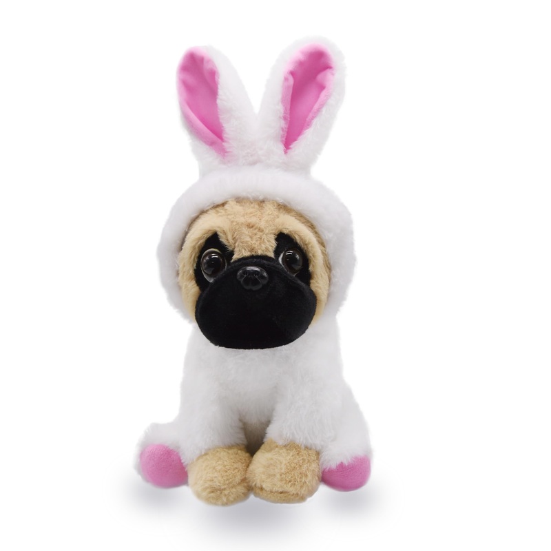 Yonlit Adorable Pug-Bunny Stuffed Animal Dressed In A White Rabbit Outfit, Super Cute And Soft Plush Puppy Bunny For Easter Bask
