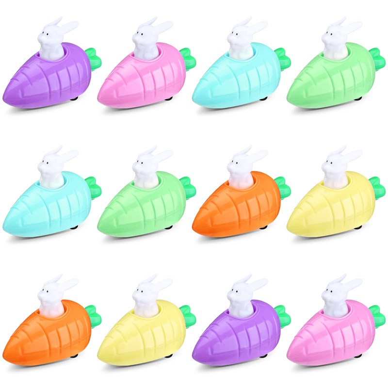 12 Pcs Easter Toys Pull Back Cars Toy Carrot Cars Driven By Rabbit Friction Powered Animal Cars Vehicles Plastic Go Back And For