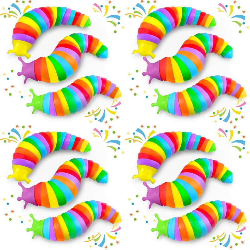 12Pcs Baby Sensory Fidget Slug Toys Pack, Asmr Travel Airplane Activities Road Trip Car Toy For Toddler Kids Figette Worm For Ad