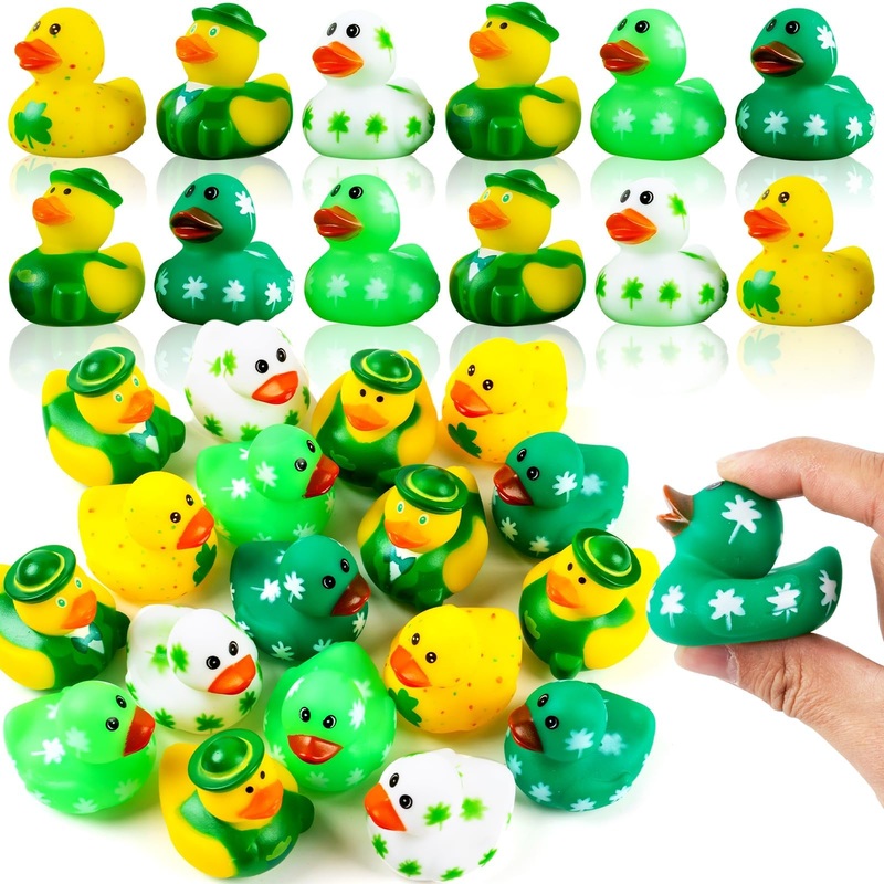18Pcs St. Patricks Day Rubber Ducks – 6 Styles Green Mini Rubber Ducks Shamrock Irish Day Fun Bath Toys For Kids St Patricks Day