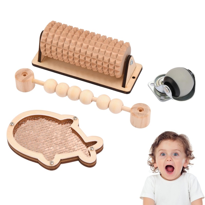 4 Pieces Busy Board Diy Parts – Diy Materials For Parents – Sensory Board Accessories -Wheels-Flip Sequin Fish-Wooden Roller-Bea