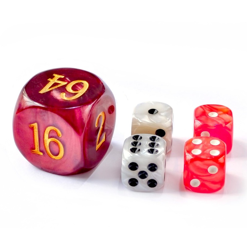 5Pcs Set 30Mm Backgammon Pearl Dice Set – 30Mm (1 3/16”) Large Backgammon Doubling Cube Plus 4Pcs 16Mm Dice (Red/White Marbleiz