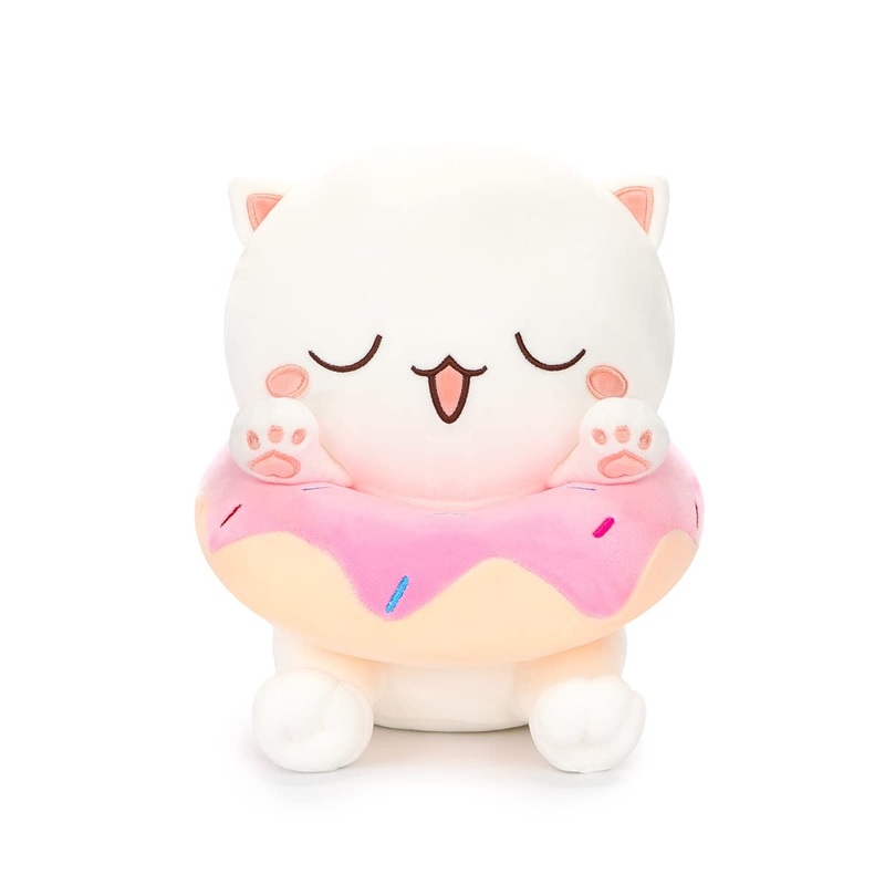 Aixini Cute Plush Donut Cat Stuffed Animal, Super Soft Kawaii Cat Kitten Plushies For Kids 10Inch (White,B)