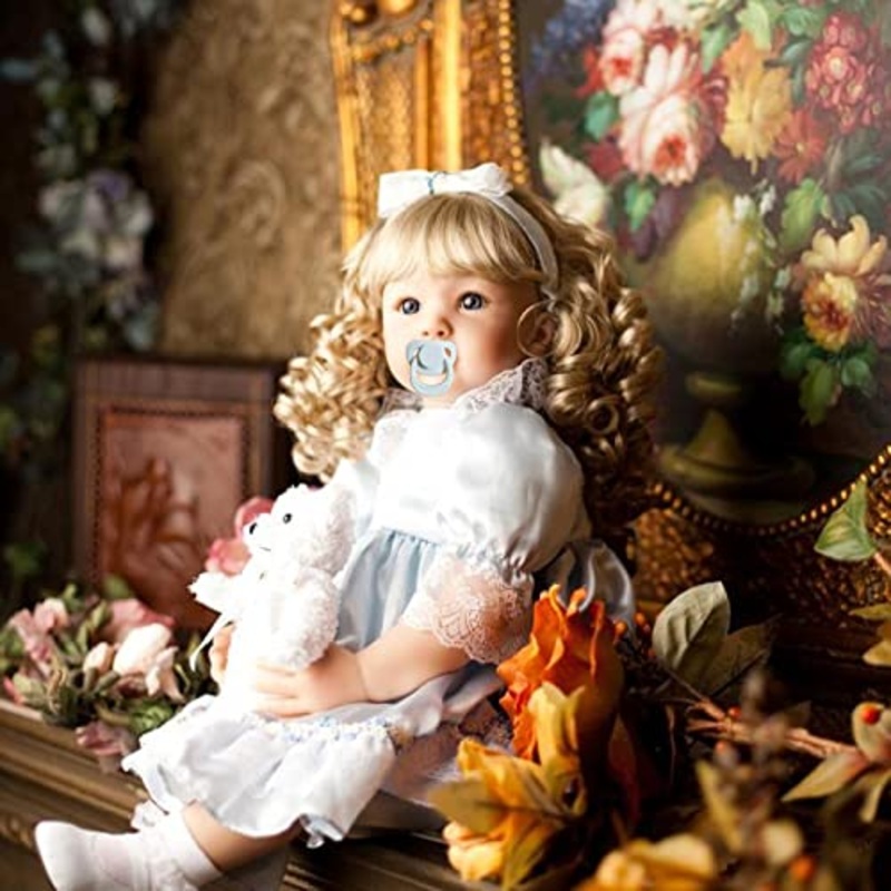 Angelbaby 24 Inch 60Cm Reborn Baby Dolls Toddler Girl With Blonde Long Hair Blue Eyes Lifelike Silicone Newborn Child Cuddly Dol
