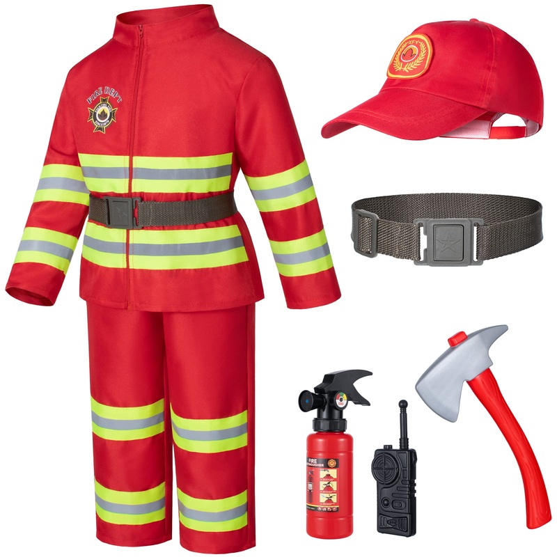 Child Fire Fighter Chief Role Costume Red For Kids(110Cm 3-4 Years)