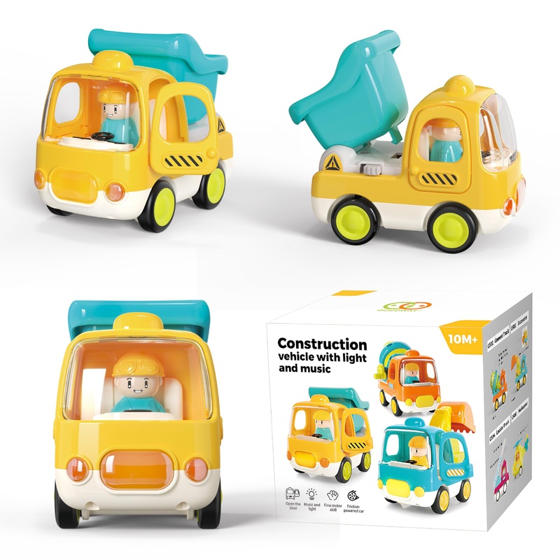Ctffnny Friction Powered Push And Go Inertia Cars Small Dump Truck With Music Sound And Light Construction Vehicles Toy Trucks 1