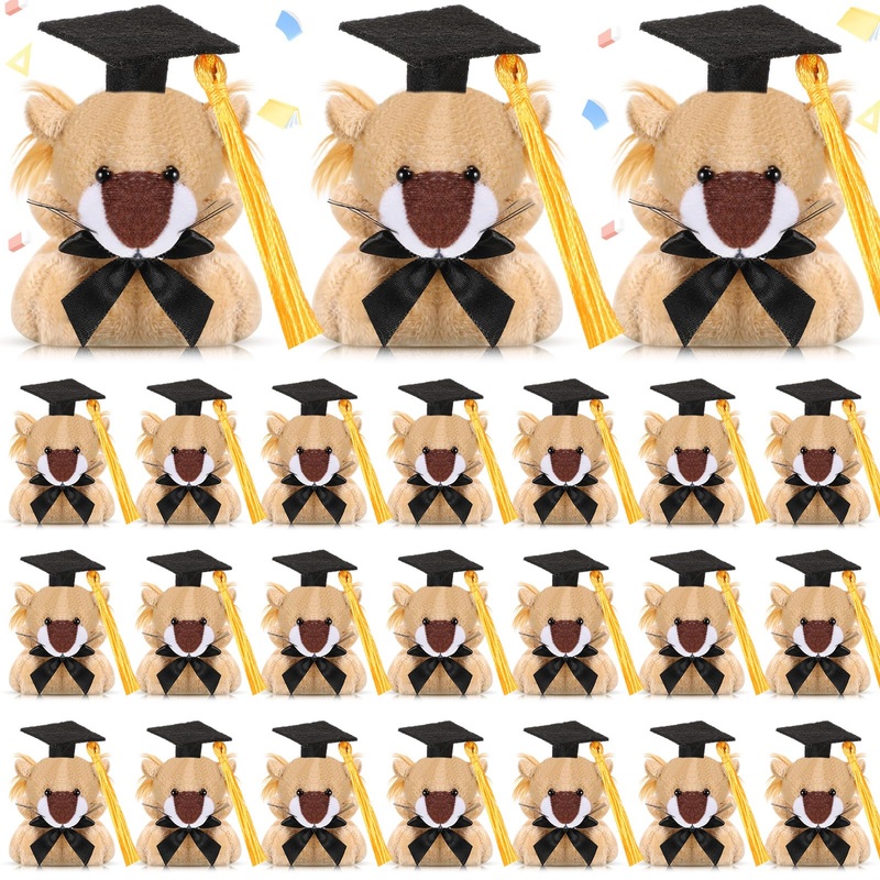 Gejoy 24 Pcs Graduation Mini Lion Stuffed Animal Tiny Congrats Grad Doll Small Soft Plush Animal Keychain With Graduation Cap Fo