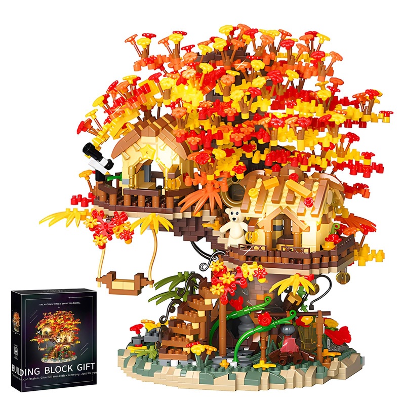 Hjplpxh Cherry Blossom Bonsai Tree House Building Blocks Set Plants Flowers Treehouse Architecture Micro Mini Block Kits Gift Fo