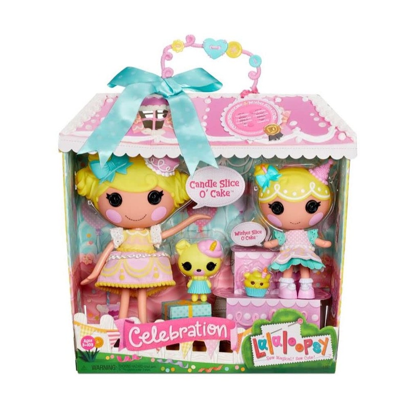 Lalaloopsy Doll Set – Candle & Wishes Slice O’ Cake – Large & Little Dolls With Yellow Hair & Hat – With Pet Pug & Cupcake Pig –
