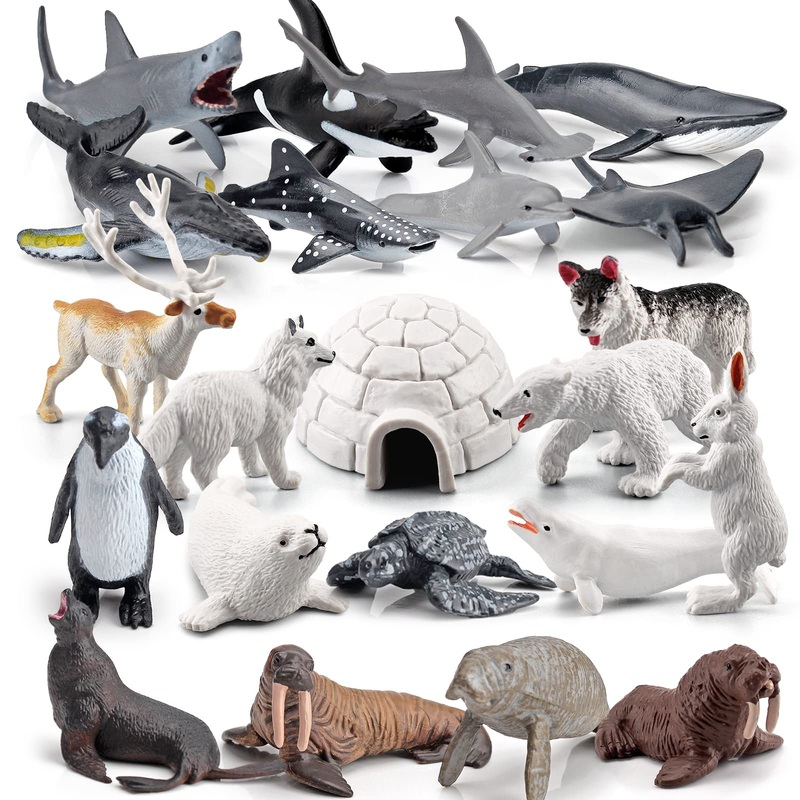 Lc Joycre Arctic Animals Mini Sea Creatures Toys Set – 22Pcs Figurines For Toddlers – Sharks, Sea Turtle & More – Bulk Kids Birt
