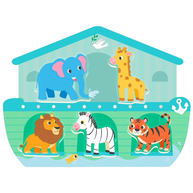 Moinkidz 5 Piece Noah’S Ark Puzzle, Religious Scene Wooden Chunky Jigsaw Puzzles For Kids Ages 3-5, Christian Bible Preschool Ed