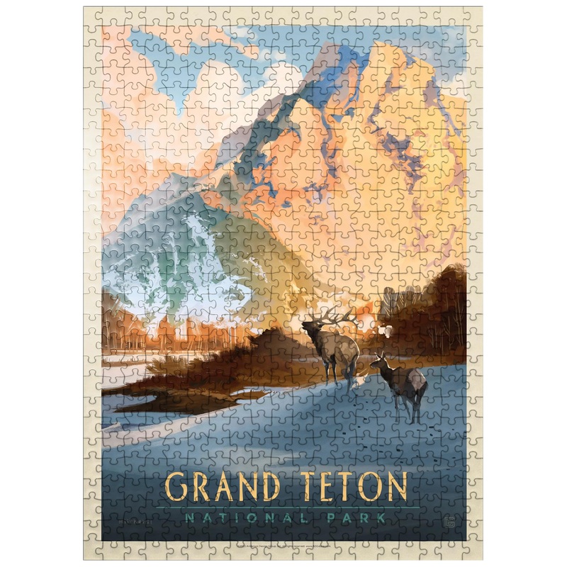 Mypuzzle Grand Teton National Park: Winter Hush, Vintage Poster – Premium 500 Piece Jigsaw Puzzle For Adults