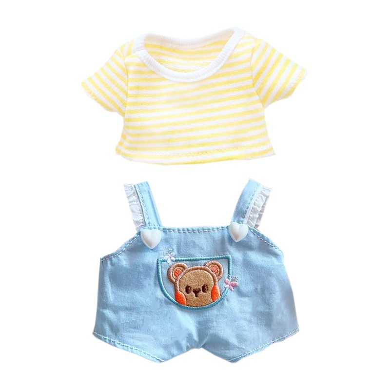 Niannyyhouse 20Cm Plushie Doll Clothes Bear Overalls Striped T-Shirt Kpop Doll Clothing (Yellow)