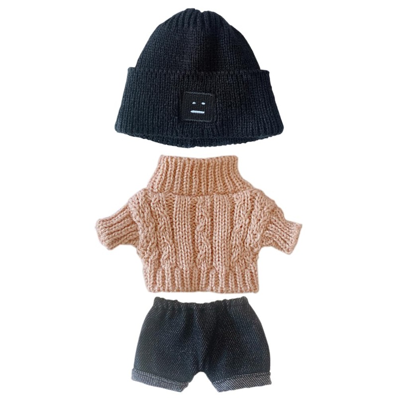 Niannyyhouse Doll Clothes Suit 7.8In/20Cm Plush Doll Clothes Hat + Sweater + Shorts 3-Piece Set Doll Dressup Square Face Hat Den