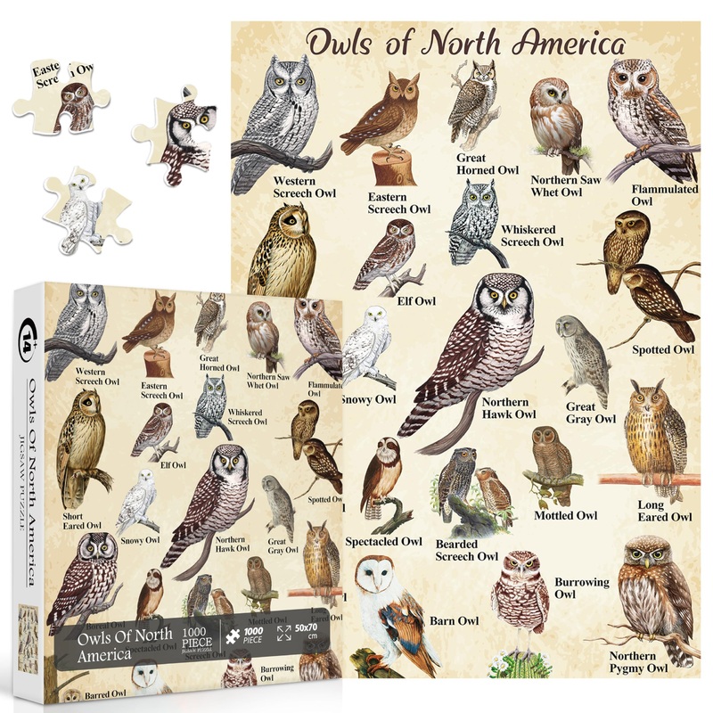 Owl Puzzles For Adults 1000 Pieces, Bird Animal Jigsaw Puzzle Features 21 Famous Owls Of North America, Nature Animal Puzzles As