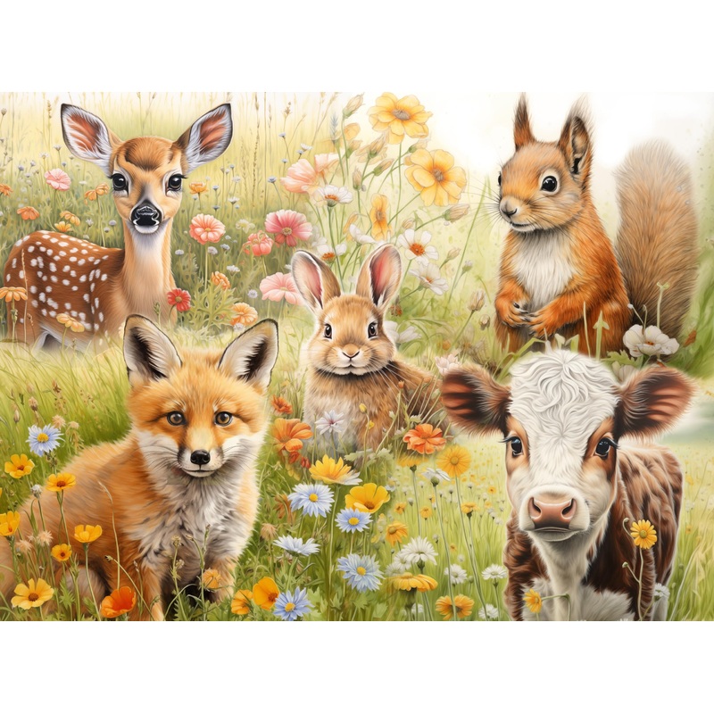 Prime Time Puzzles – Difficult 1000 Piece Adult Jigsaw Puzzle – Deer, Cow, Fox, Squirrel And Rabbit – Cute Animals – Hard, Chall