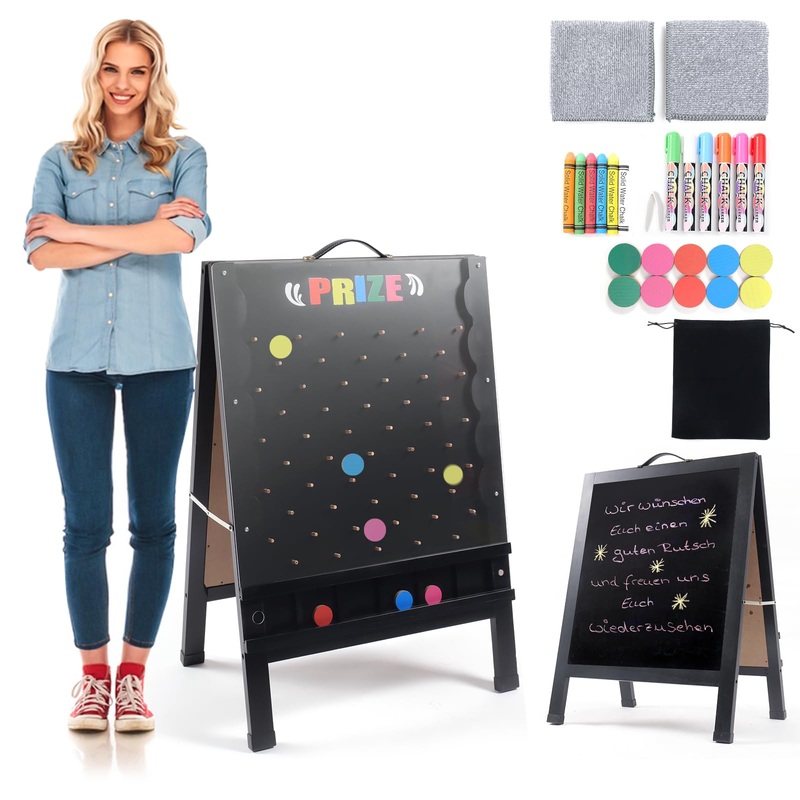Prize Drop Game Board, 21”X30” Double-Sided Foldable Design With Wooden A-Frame Chalkboard Sign For Family, Carnival, Trade Sh