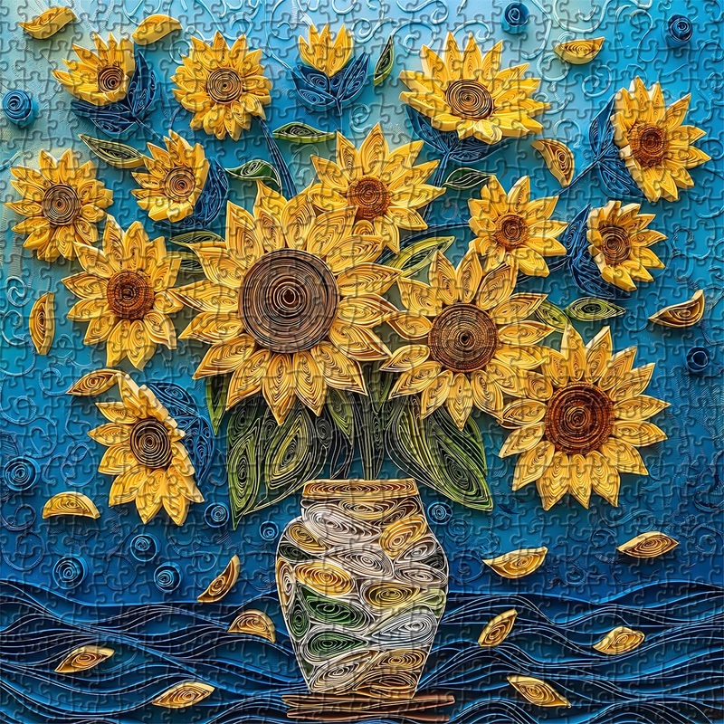 Sunflower Puzzles For Adults 1000 Pieces, Unique Art Floral Puzzle Flower Vase, Plant Challenging Jigsaw Puzzles For Adults