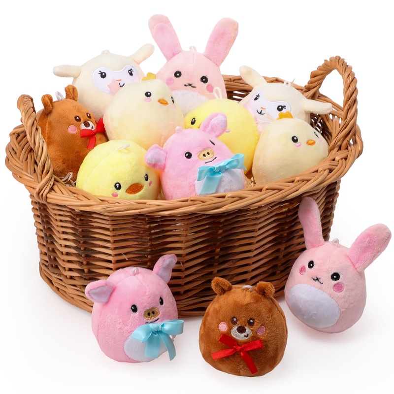 Syhood 12 Pcs Mini Plush Animal Toys Bulk 4 Inch Cute Small Stuffed Animal Plush Keychain For Kids Gift Bag Fillers Birthdays Cl
