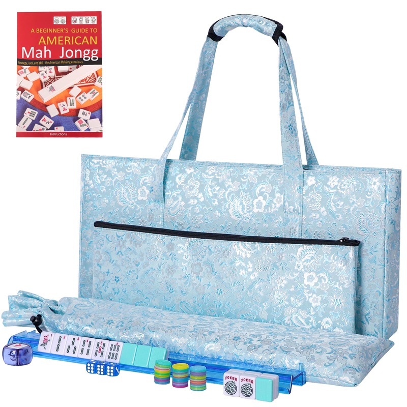 Tiasusan American Mahjong Game Set, 166 Light Green Tiles, Blue Bag With Entire Accessories, 4 All-In-One Rack/Pushers, Mahjong