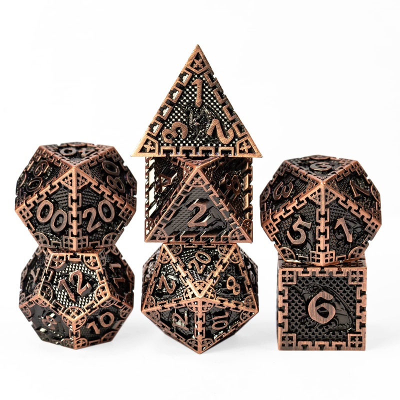 Udixi 7-Die Metal Dice Set, Polyhedral Dnd Dice Set Dragon D&D Dice For Dungeons And Dragons Role Playing Game And Other Tableto