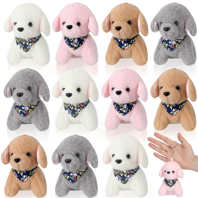 Wettarn 12 Pcs Cat Dog Plush Keychain Bulk Small Stuffed Animal Puppy Kitty Kawaii Cute Kitty Puppy Plush Keychain For Backpack