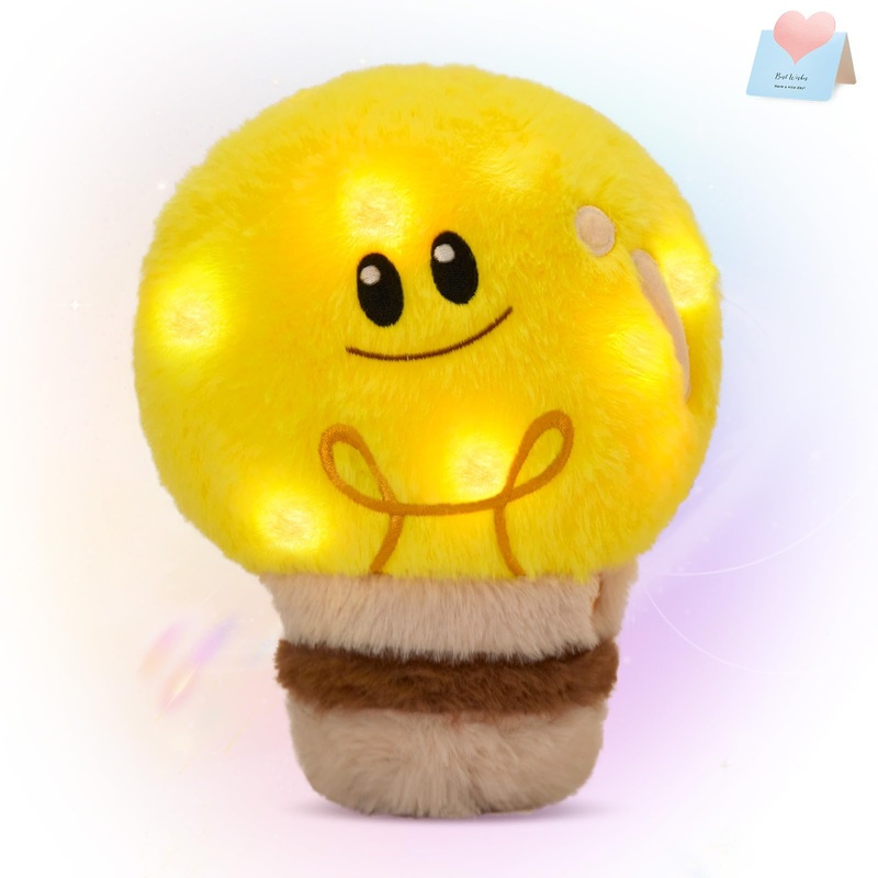 Wewill 8” Light Up Light Bulb Stuffed Animal Cute Light Bulb Soft Plush Toy Birthday Christmas Holiday Weekend Gift For Toddler