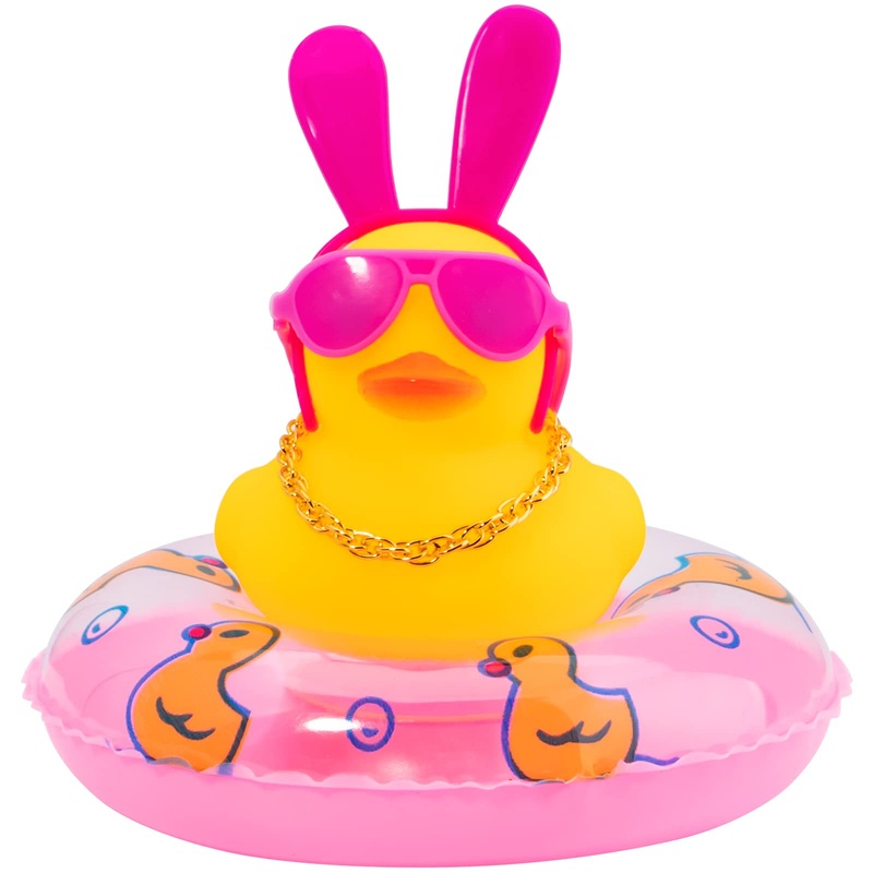 Wonuu Car Duck Rubber Duck Car Ornaments Duck Car Dashboard Decorations With Cute Headband Swim Ring Necklace Sunglasses, B-Red