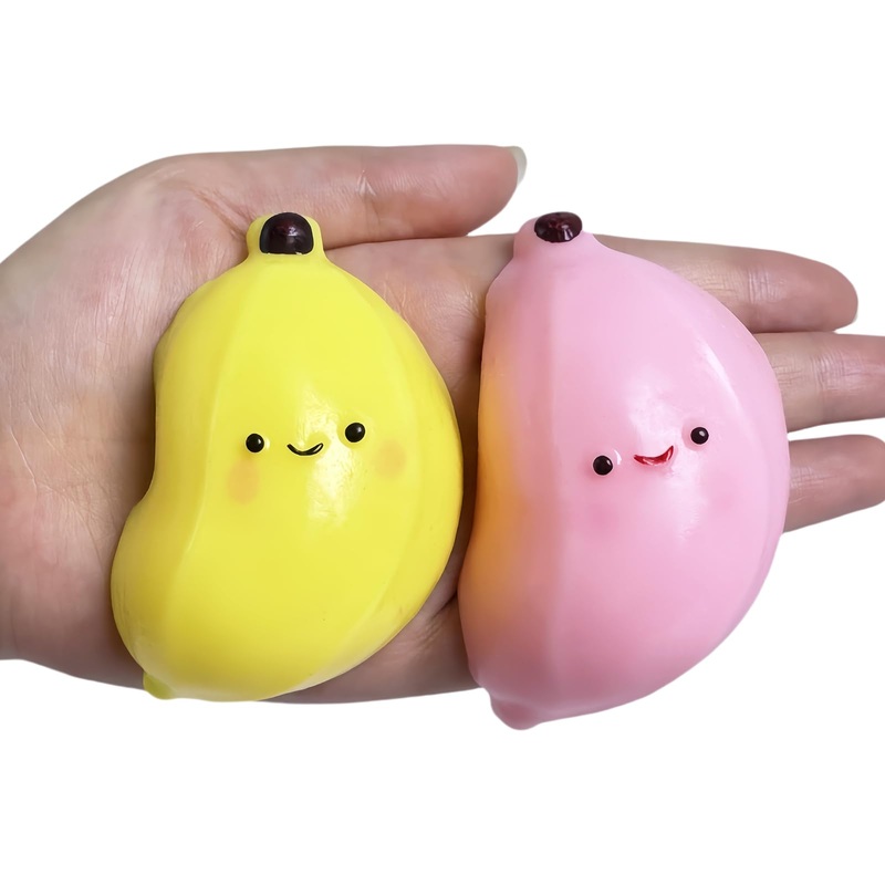 2Pcs Banana Squishy Squeeze Toys Pinch Cute Fufu Squishy Toys For Anxiety Relief Soft Stress Toys For Party Favors Novelty Thing