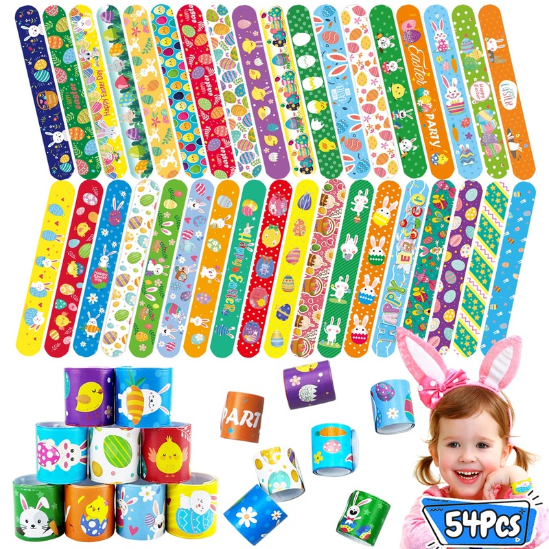 54Pcs Easter Slap Bracelets, Easter Basket Stuffers, Easter Egg Fillers, Easter Egg Hunt Event, Party Favors For Kids, Classroom