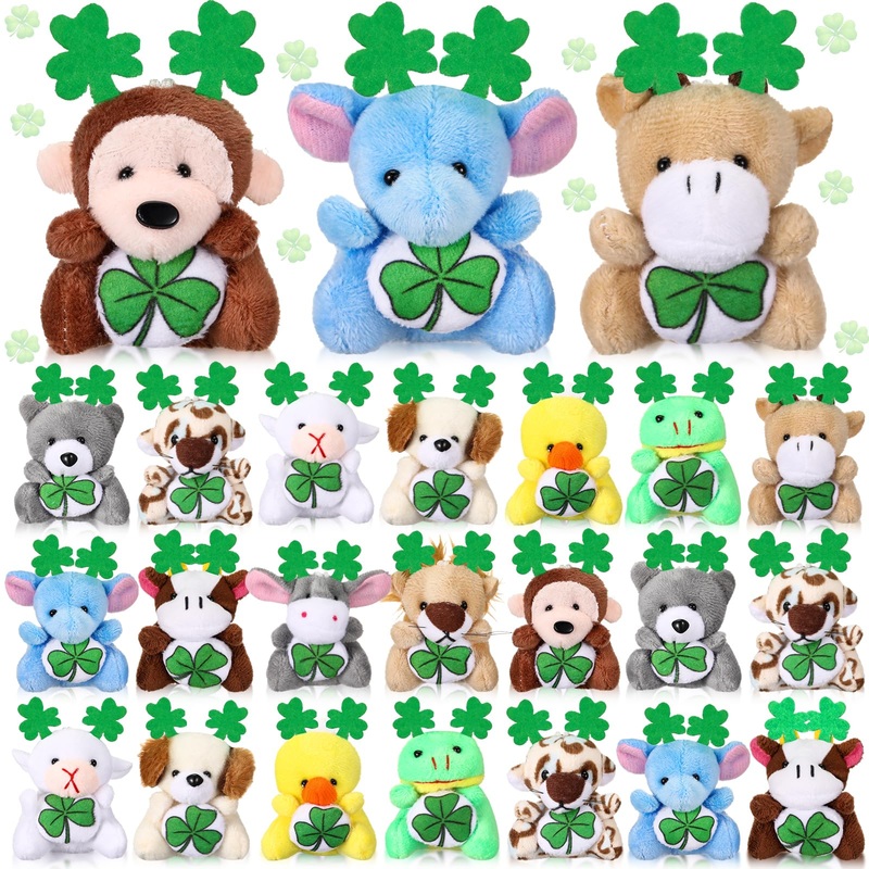 Blueweenly 24 Pcs St. Patrick’S Day Mini Plush Toys St. Patrick’S Day Small Stuffed Animals With Green Plush Shamrock Stuffed An