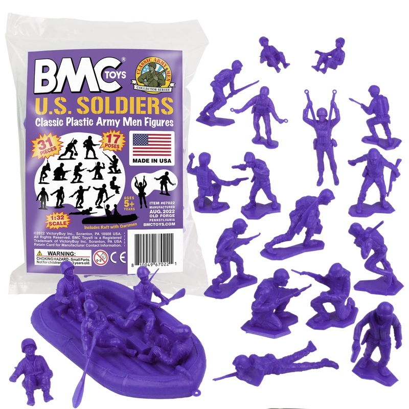 Bmc Marx Plastic Army Men Us Soldiers – Purple 31Pc Ww2 Figures – Made In Usa
