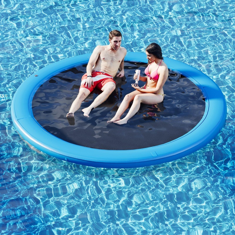 Danrelax 8′ Round Inflatable Floating Dock, Sunchill Float Ring, Hammock Tanning Pool With 4In Woven Fabric, Manual Pump For 1-2