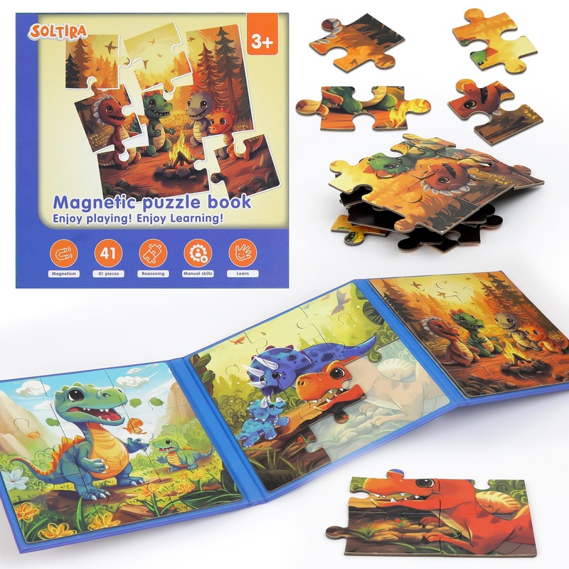 Dinosaur Puzzles For Kids Ages 3-5 41 Pieces Dinosaur Puzzles For 3 4 5 6 Year Old Travel Jigsaw Puzzle Airplane Car Road Trip A