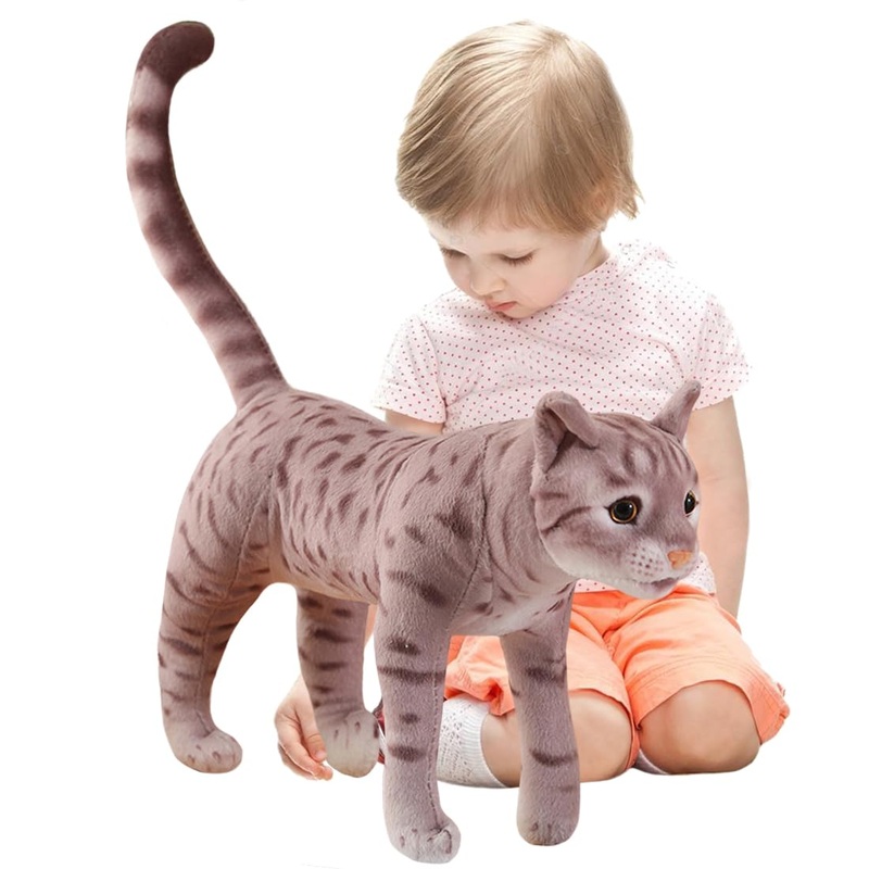 Elainren Realistic Brown Tabby Cat Plush Orange Kitten Toy Lifelike American Shorthair Cat Gray Kitty Stuffed Animals Dolls Gift