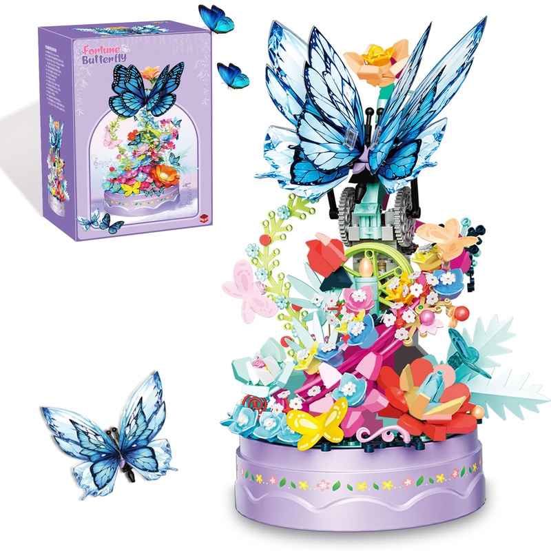Flower Bouquet Building Kit With Led Light, 630 Pcs Butterfly Flowers Mini Bricks Building Blocks Sets Botanical Collection Deco