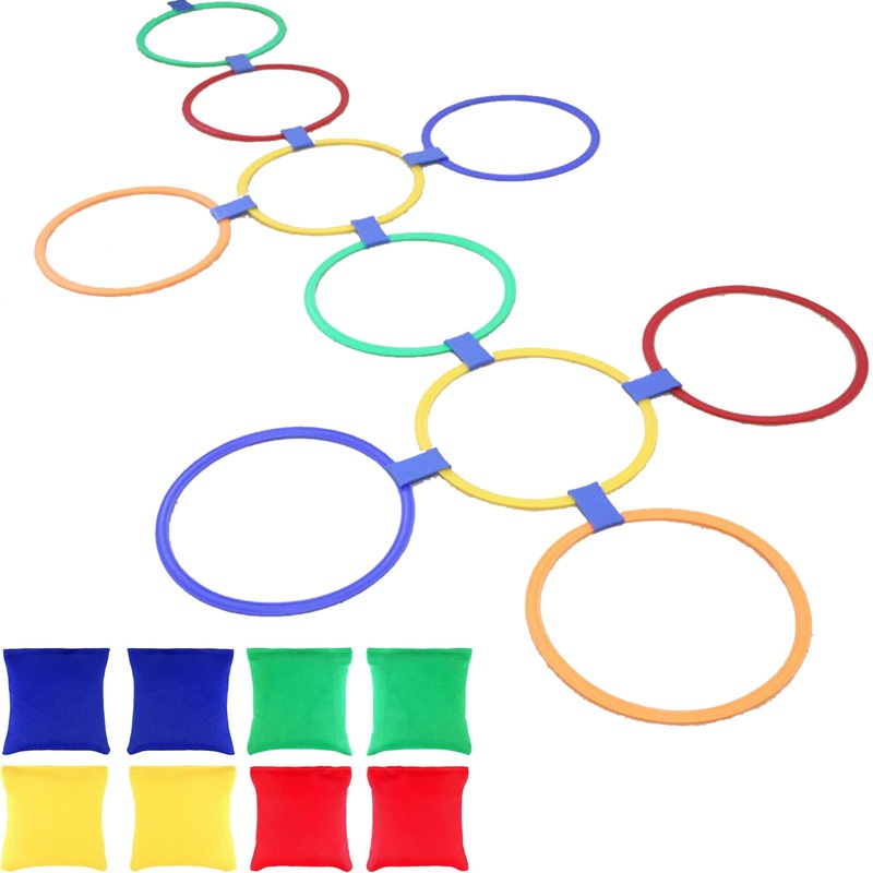 Hopscotch & Bean Bags For Kids 2-In-1, 10Pcs Hopscotch Outdoor And 8Pcs Bean Bags Toss Combination Of The Two Forms A Fun Game T