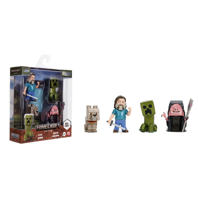 Jada Metalfigs 4-Pack – Minecraft Movie Die-Cast Figures – Steve, Wolf, Creeper, Malgohsa – 2.5-Inch Scale Collectible Set For K