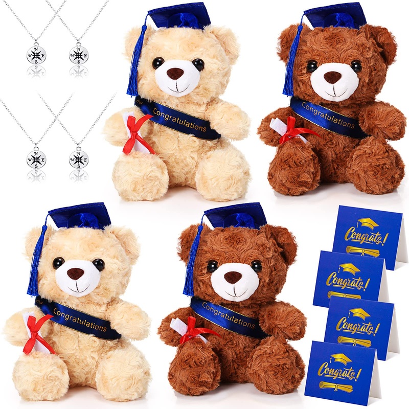 Jexine 12 Pcs Class Of 2025 Graduation Bears 4 Plush Stuffed Bears With Graduation Caps Diploma Congratulations Sash 4 Congrats