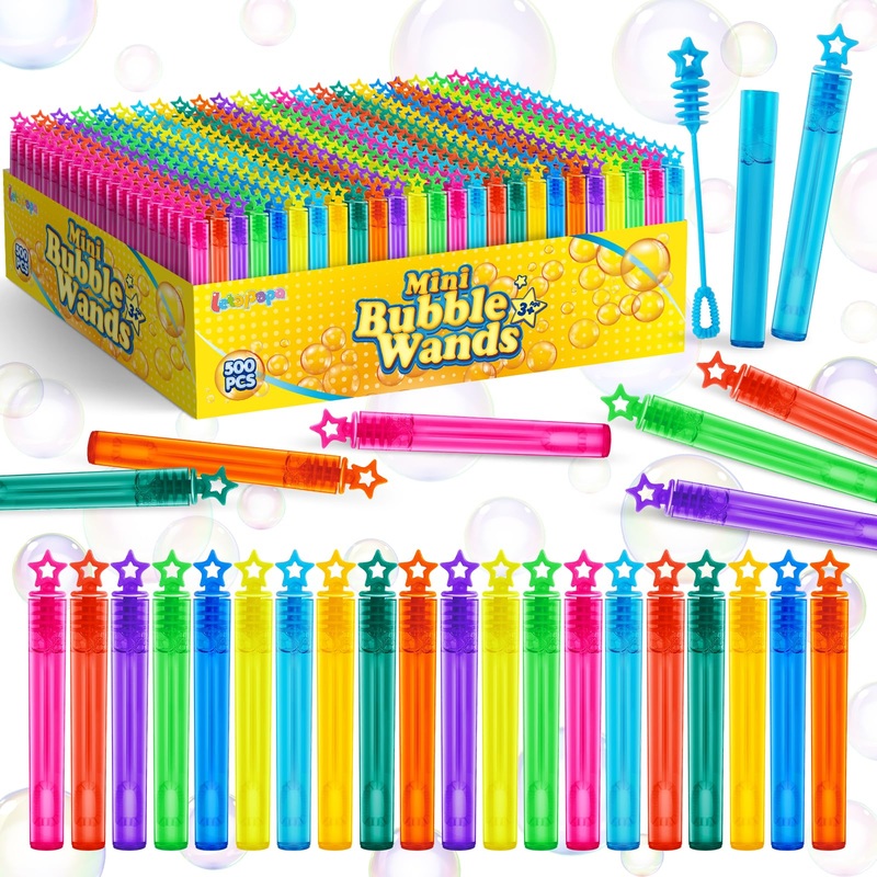 Letapapa Bubble Wand, 500 Pcs Mini Bubble Wands Bulk In 10 Colors, Bubble Easter Halloween Party Favors For Kids, Summer Toys, I