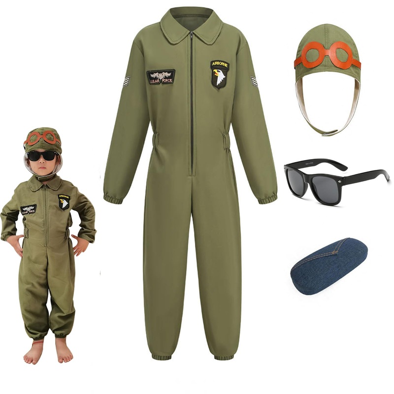 Leunsyoukin Fighter Pilot Costume Kids Air Force Flight Costume Boys And Girls Toddler Halloween Dress Up Birthday Gift