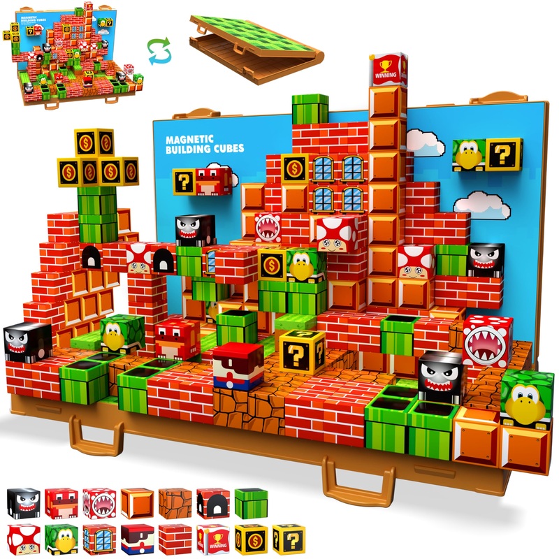 Magnetic Blocks, Build 3D Magnet Building Toys World With Magnetic Tiles, Foldable Magnet Board, Stem Sensory Toy For Kids, Toy