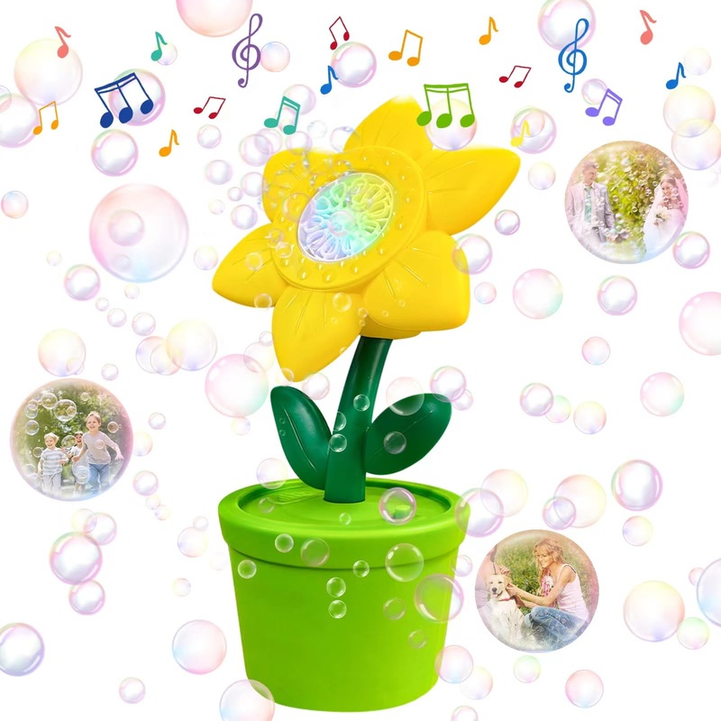 Memovan Sunflower Bubble Machine Flower Bubble Maker Flower Pot Bubbles Machine Automatic Bubble Maker Toy With Musical & Lights