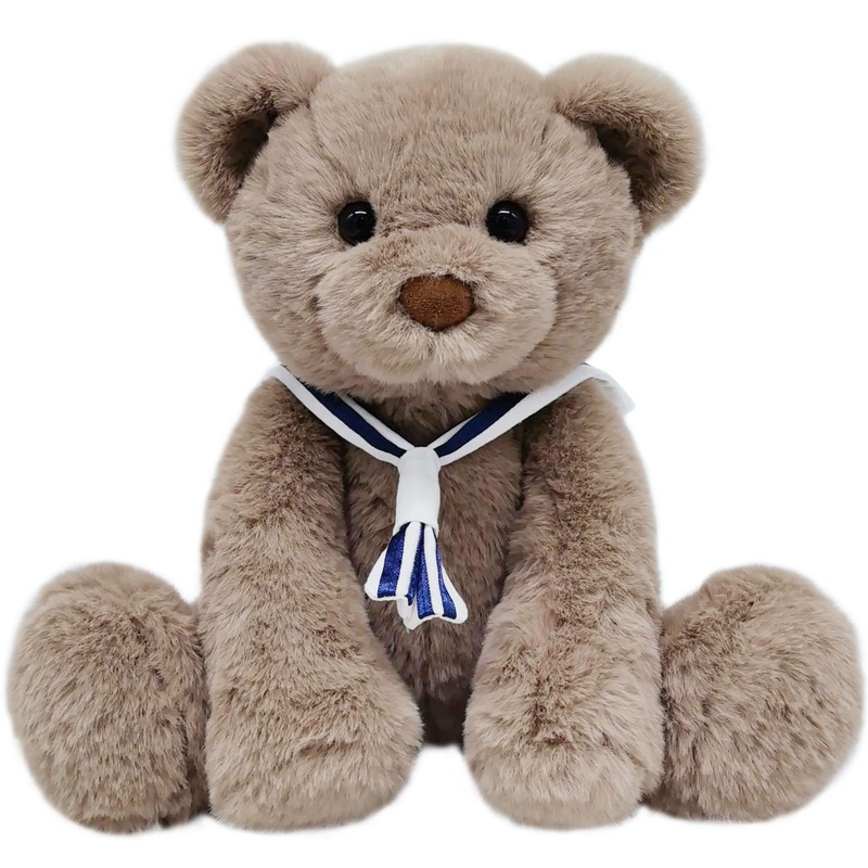 Mikee Fluffie Teddy Bear Stuffed Animal With Navy Collar, 9” Small Teddy Bear, Cute Soft Stuffed Animals For Girls Kids, Valent
