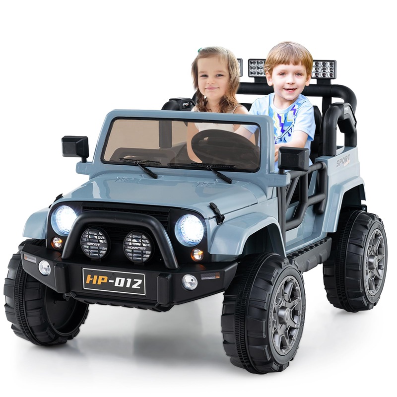 Olakids 2 Seater Ride On Truck, 12V Battery Powered Electric Vehicle For Kids With Remote Control, Power Display, Led Lights, St
